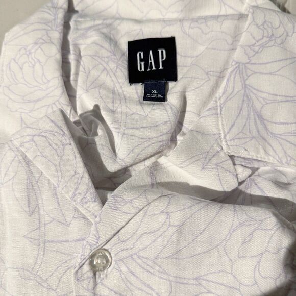 Gap Men's Short Sleeve Button-Up Linen Shirt Size XL Purple - Picture 8 of 11